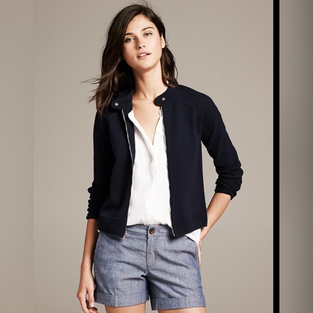 Banana Republic Women's Navy Blue Moto Sweater Jacket, size large